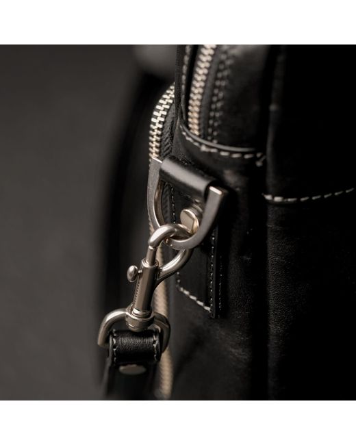 Time Resistance Black Leather Briefcase Laptop Bag
