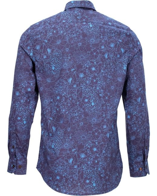 Lords of Harlech Blue Nigel Outline Floral Shirt for men