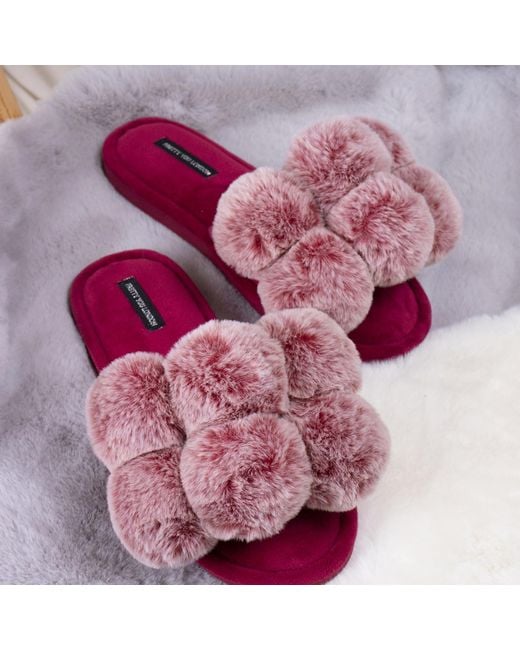 Pretty You London Pink Dolly Fun Pom Slider Slippers