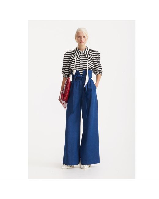 Julia Allert Blue High Waist Long Wide Leg Denim Trousers –