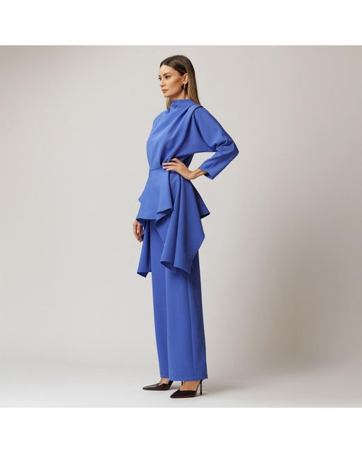 concept A trois Blue Structured Blouse With Ruffles