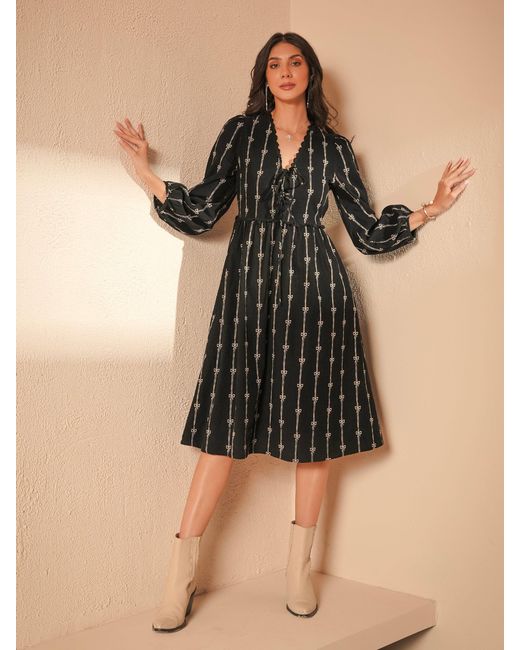Rose & Nancy Black Beatrix Cord Embroidered Midi Dress
