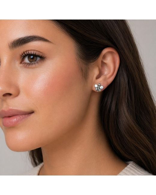 Unaloe Metallic Sterling Bee Stud Earrings – Contemporary Nature Inspired Designer Jewelry For