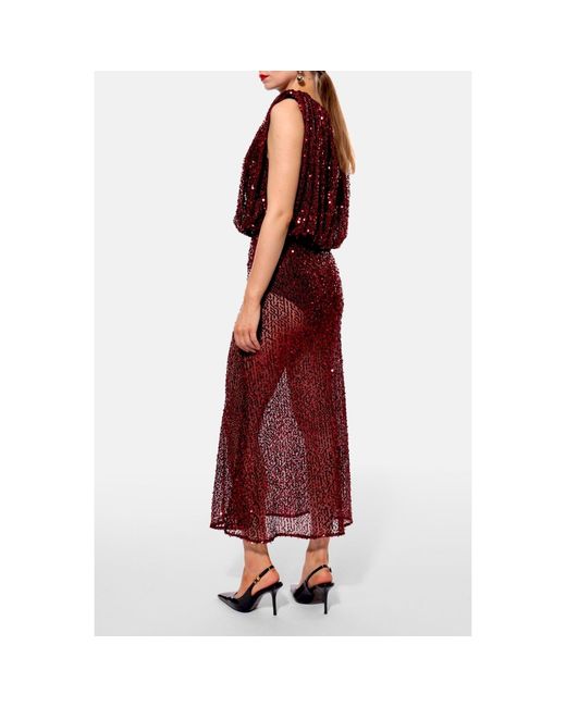AGGI by HALEWSKI Brown Eliza Burgundy Sparkle Midi Sequin Slip Skirt