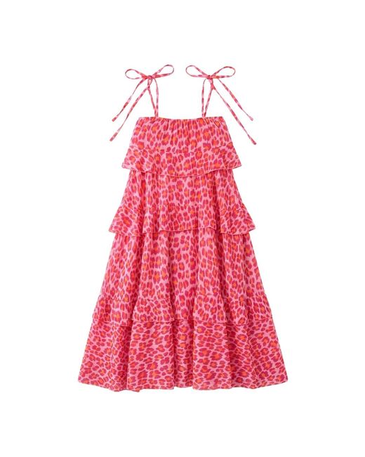 LAtelier London Pink Leopard Print Tiered Maxi Dress