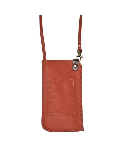 Owen Barry Red Leather Phone Crossbody Bag Burnt Toni