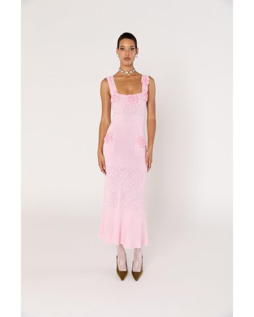 Andreeva Pink Rose Vanilla Knit Dress With Handmade Knit Details