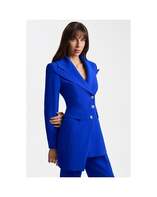 Femponiq Blue Asymmetric Double Breasted Tailored Blazer
