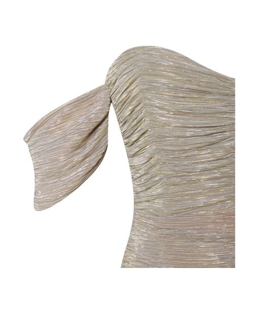 Miss Circle New York Metallic Gene Ruched Off Shoulder Chiffon Dress