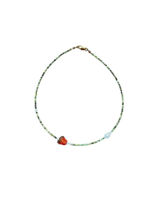 Desert Lobby Metallic Raspberry Jam – Handmade Delicate Beaded Neklace With Murano Fruit Figure, Gemstone & Pearl
