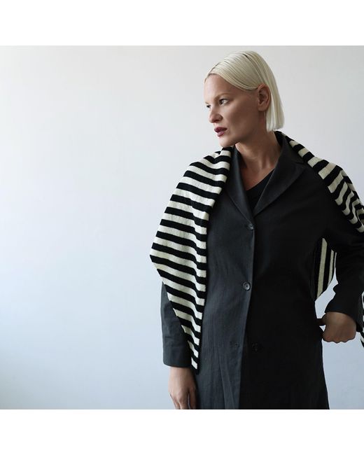 London Atelier Byproduct Black Striped Wool Large Triangle Knitted Scarf