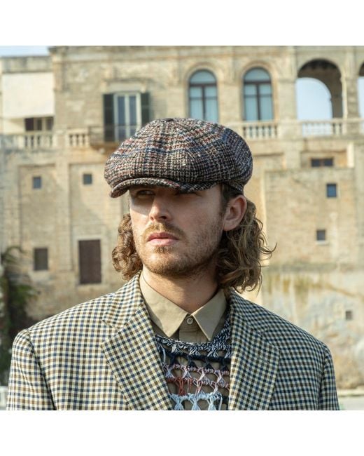 DORIA 1905 Multicolor Prince-Of-Wales Tweed Woven Cap for men