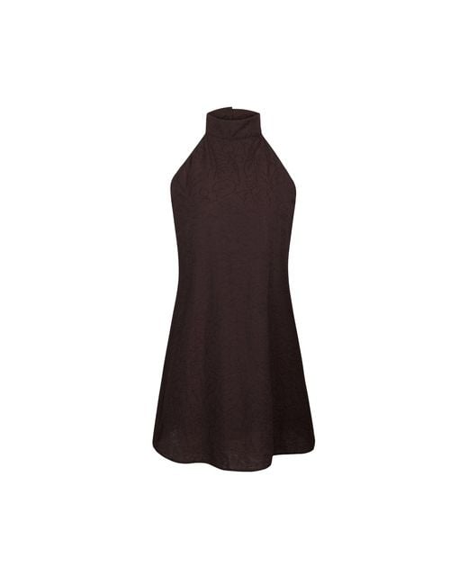 Thisisu Collection Brown Nysa Halter-Neck Jacquard Mini Dress
