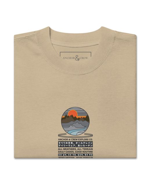 Anchor and Crew Natural Faded Khaki Panoramic Peaks Explore Co. Oversized Cotton T-Shirt