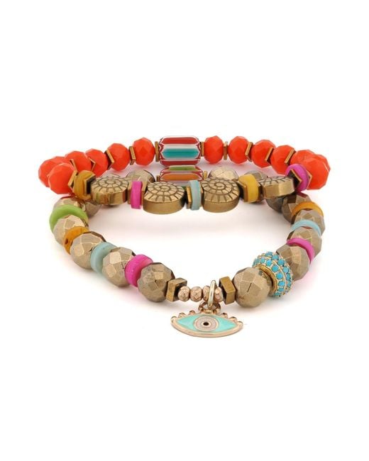 Ebru Jewelry Red Sunset Breeze Evil Eye Beaded Bracelet Set