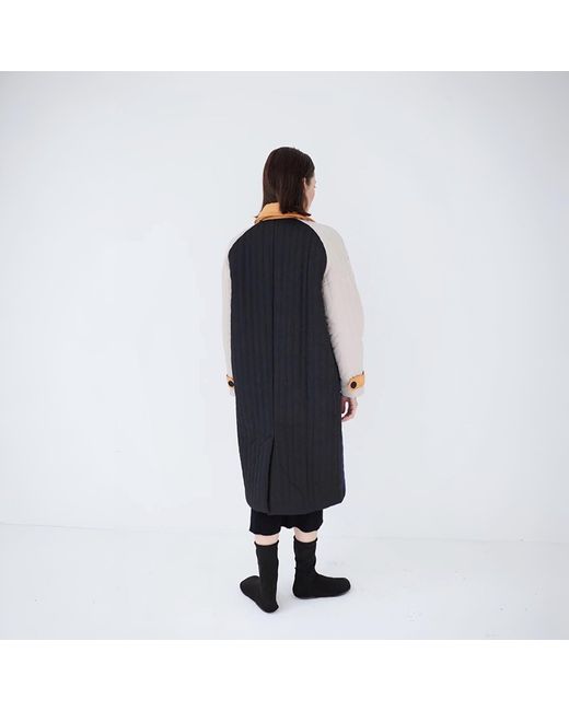 London Atelier Byproduct Blue Neutrals Patchwork Colour Block Quilt Long Jacket