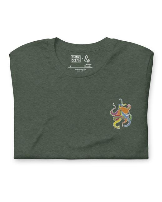 Anchor and Crew Green Forest Think Ocean Octopus Fluorescence Cotton Embroidered T-Shirt