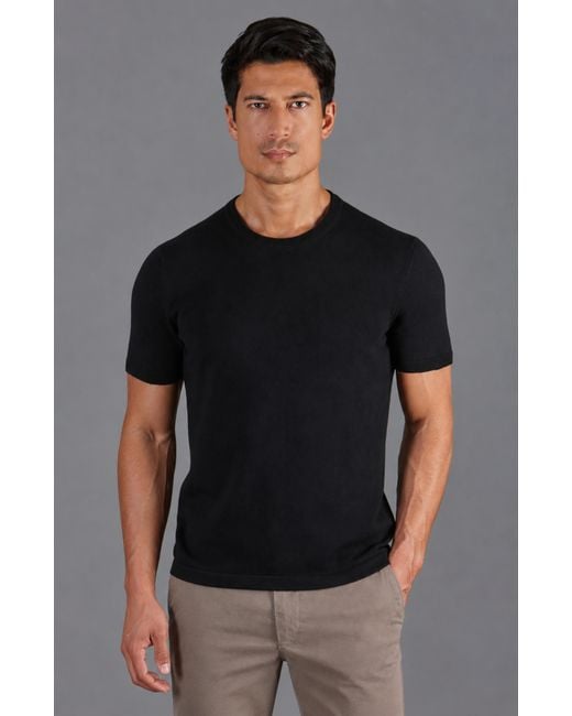 Paul James Knitwear Black Midweight Julius Cotton Knitted T-Shirt for men