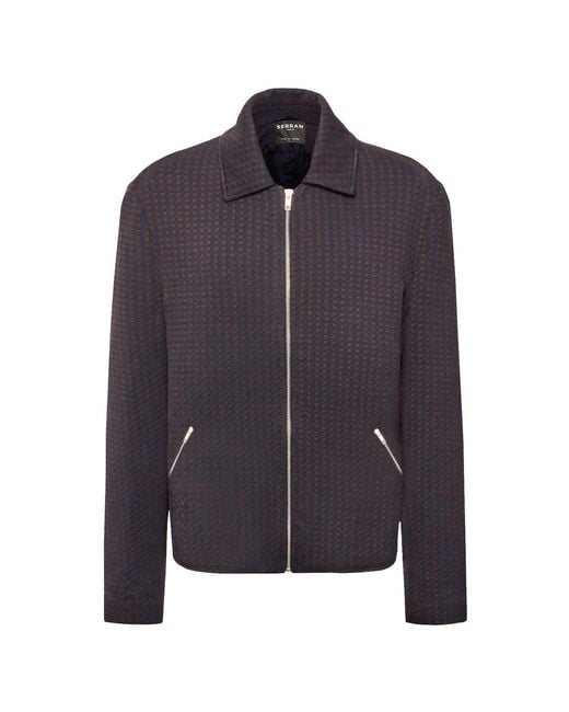 SEREN LONDON Blue Houndstooth Knitted Jacket for men