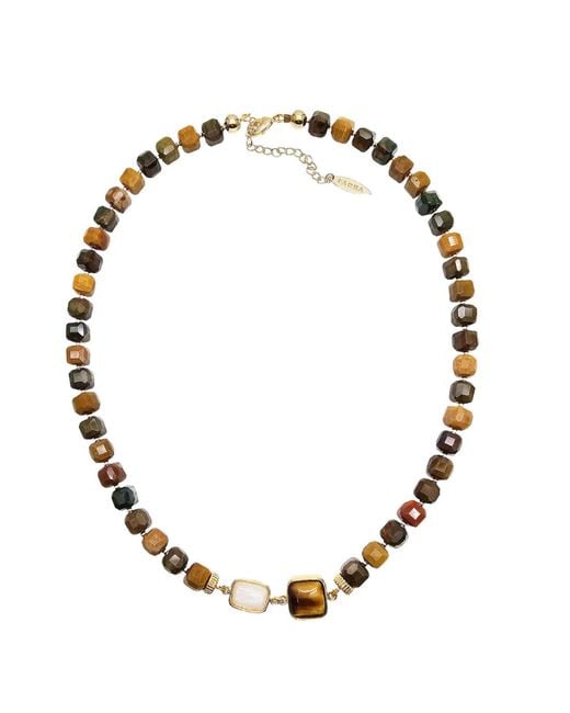 Farra Metallic Cube Shaped Tiger Eye With Moonstone Necklace