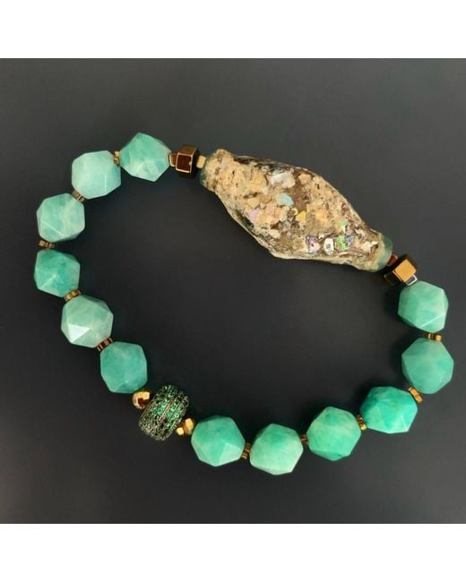Ebru Jewelry Blue Larimar Stone & Mystic Gloss Beaded Bracelet