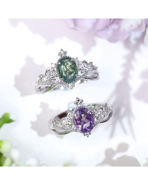 Azura Jewelry New York Green Petal Mist Moss Agate Ring Vermeil