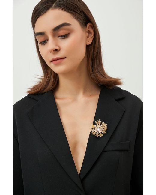 Classicharms Metallic Pavé & Pearl Snowflake Brooch Necklace Set