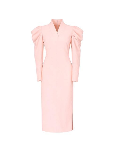 Julia Allert Pink Crepe Midi Dress With Statement Sleeves – Pale