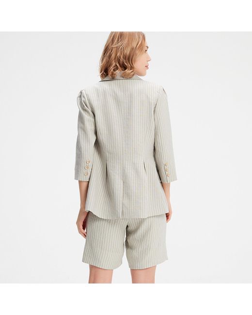 Smart and Joy Gray Bi-Material Striped Jacket