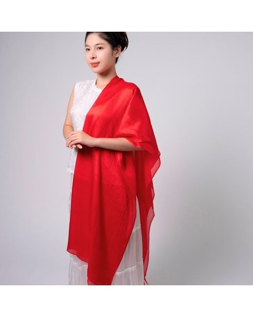 Silk and Bears Red Mulberry Silk Scarf – Handwoven & Hand-Dyed Sheer Shawl