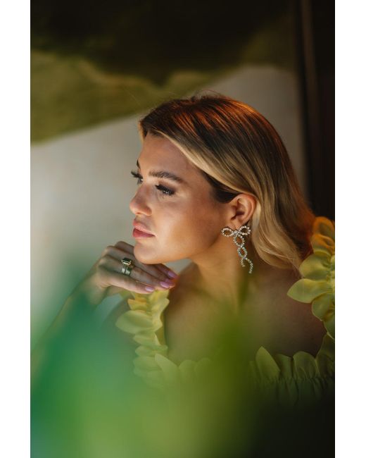 The Pink Reef Green Crystal Ribbon Bow Earring