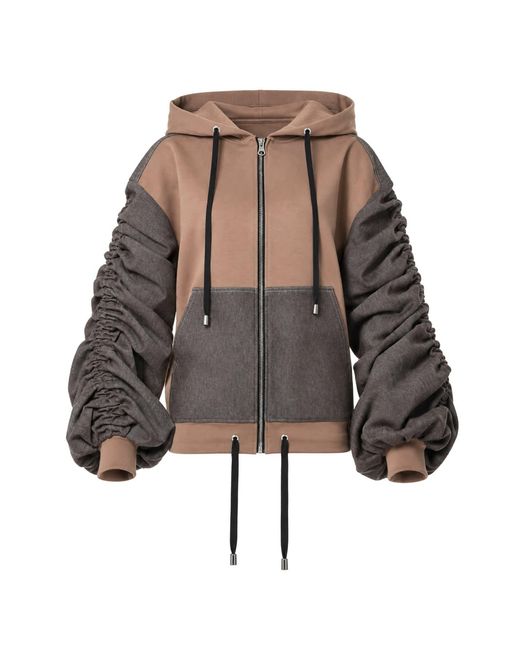 Metamorph Brown Extravagant Denim Jacket With Gathered Sleeves