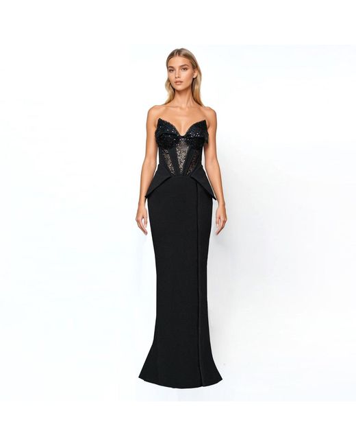 Angelika Jozefczyk Black Embellished Corset Evening Gown Glam Witch