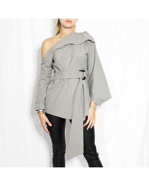 Boutique Kaotique Gray Indonesian Off The Shoulder Top