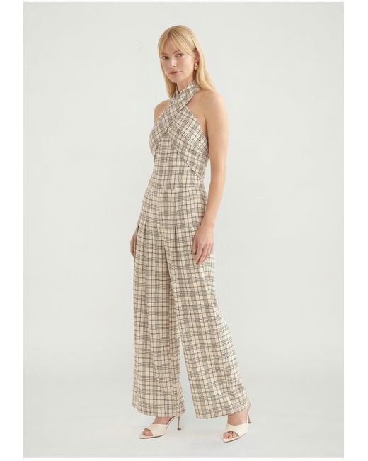 Lily and Lionel Gray Neutrals Ardern Halterneck Check Culotte Jumpsuit