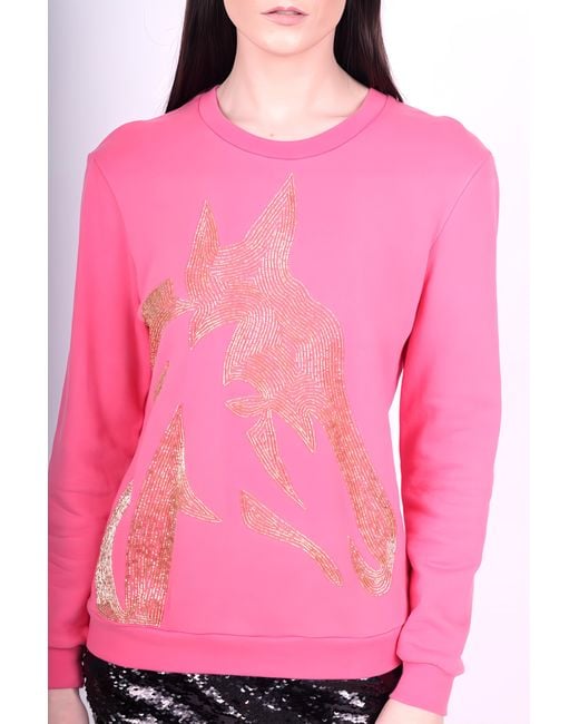 Any Old Iron Pink Horse Head Beaded Sweatshirt