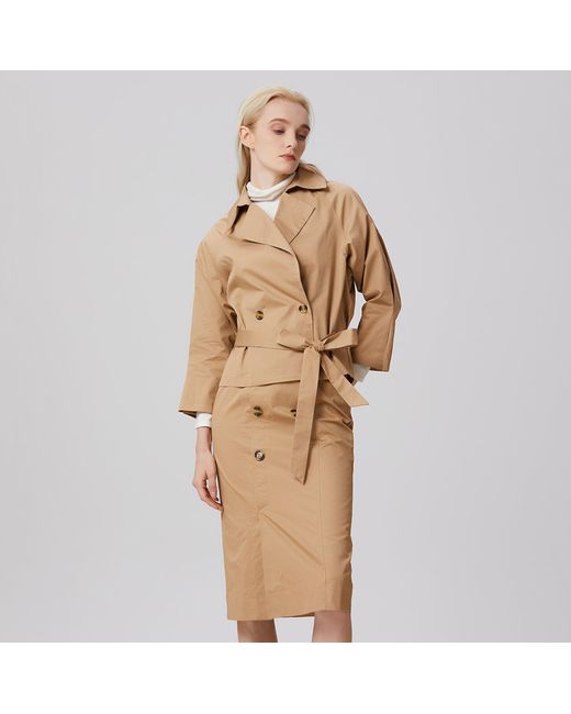 Smart and Joy Brown Double Breasted Coton Trench-Jacket