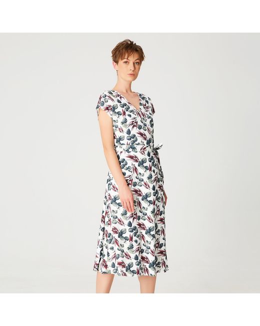 Smart and Joy White Wrap Leaves Print Dress