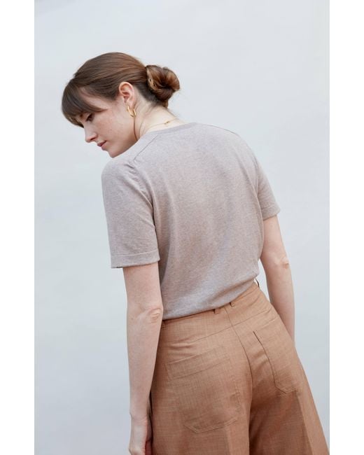 Paul James Knitwear Gray Neutrals Ultra Fine Cotton Cassie Saddle Shoulder Knitted T-Shirt