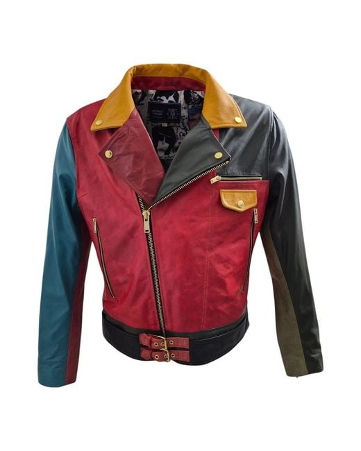 Zasta Studio Red Artifact Theory Leather Biker Jacket A for men