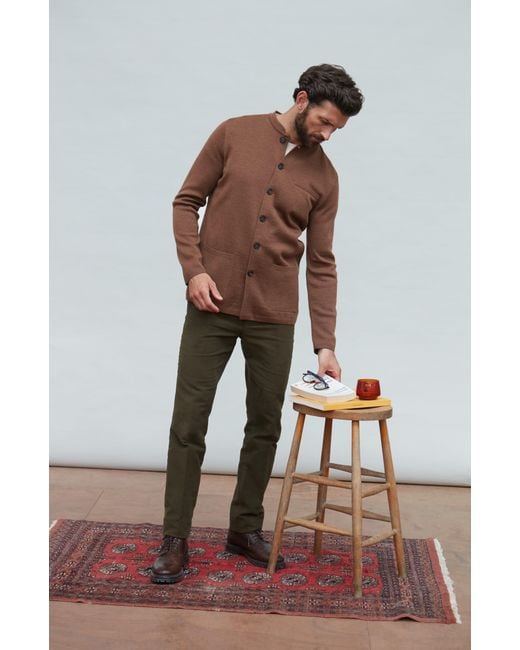 Paul James Knitwear Brown Extra Fine Merino Wool Alonzo Knitted Nehru Jacket for men