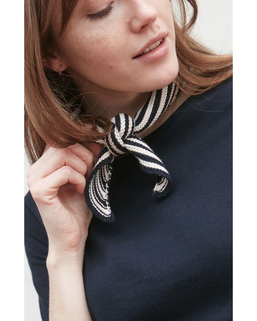Paul James Knitwear Black Cotton Fender Garter Knit Striped Mini Neckerchief