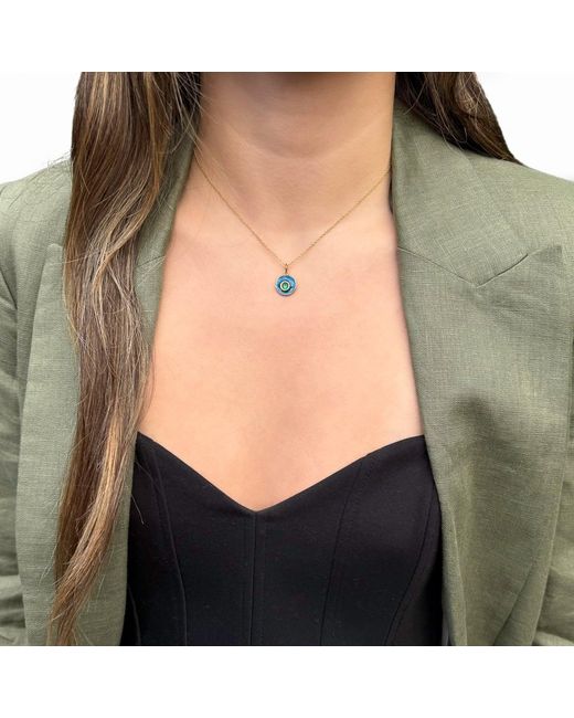 Ebru Jewelry Blue Enamel Jade Stone Evil Eye Pendant Chain Necklace