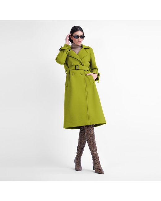 BLUZAT Green Lime Double Breasted Slim Coat