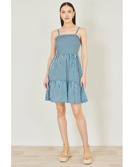 Yumi' Blue Stripe Cotton Mini Sun Dress