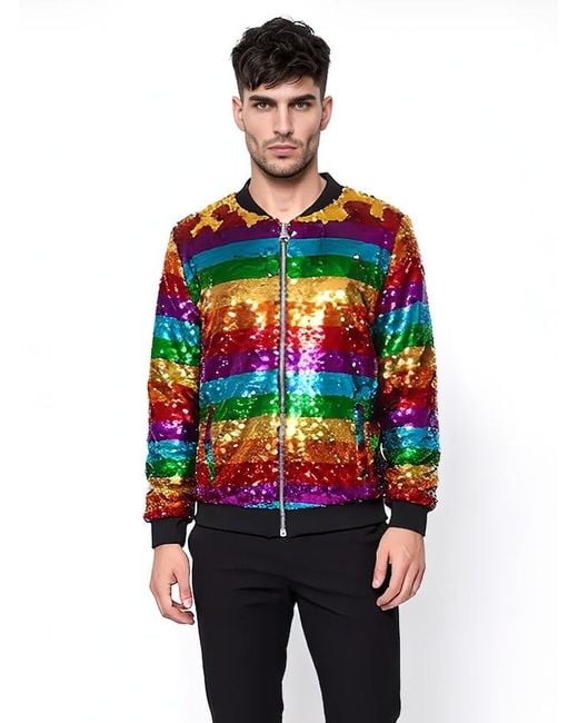 Any Old Iron Black Horizontal Bomber Sequin Jacket for men