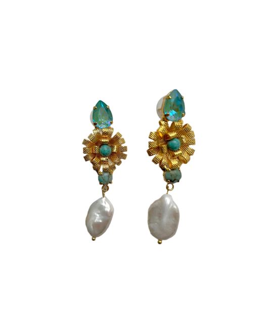 Laura Gray Blue Flower Baroque Pearl Drop Post Earrings