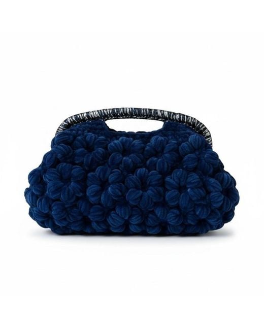 Springmoonatelier Blue Midnight Sapphire Velvet Knitted Designer Bag – Elegant, Soft, And Unique