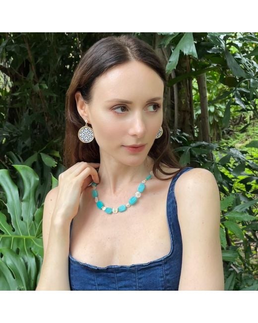 Farra Blue Amazonite With Foral Shells Short Necklace