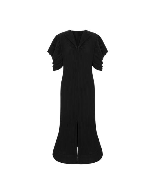 Silvia Serban Black V Neckline Pleated Crepe Dress